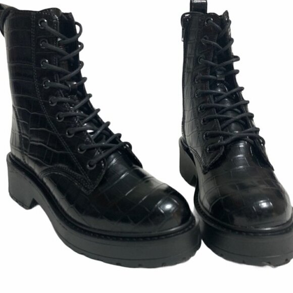 Steve Madden Tornado Lace-up Zip Black Crocodile Combat Boots Women's Shoes 7.5 - Picture 2 of 5